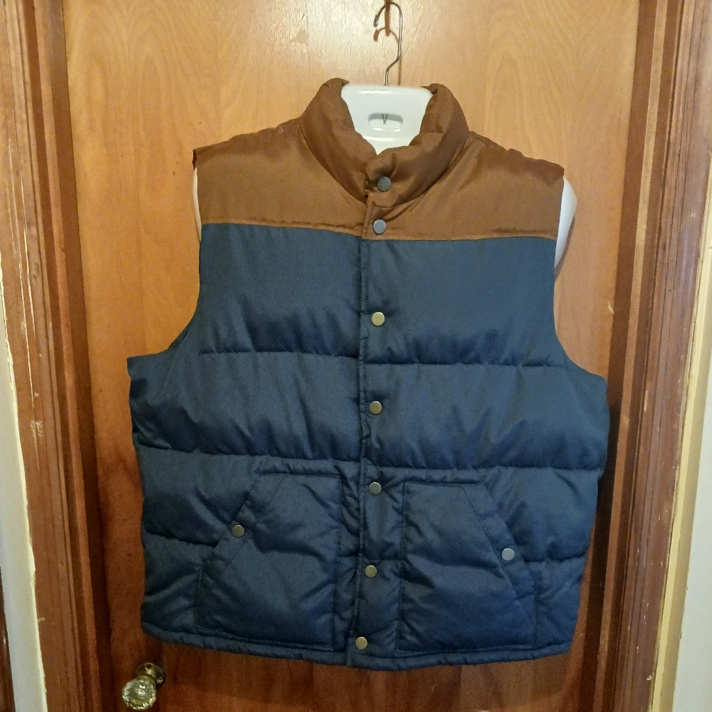 Brown and blue puffy vest.